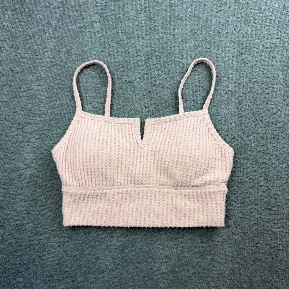Gilly Hicks Waffle Knitโ Bralette Women's XS Pink Notched V-Neck Cropped Tank